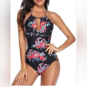 Floral Halter Neck One-Piece Swimsuit